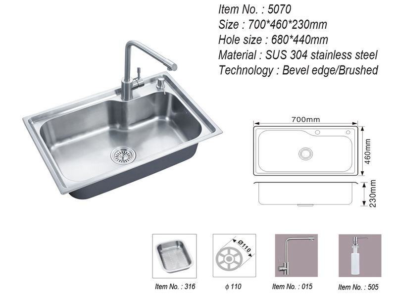 304 Stainless Steel Handmade Single Bowl Kitchen Sink Washing/Wash