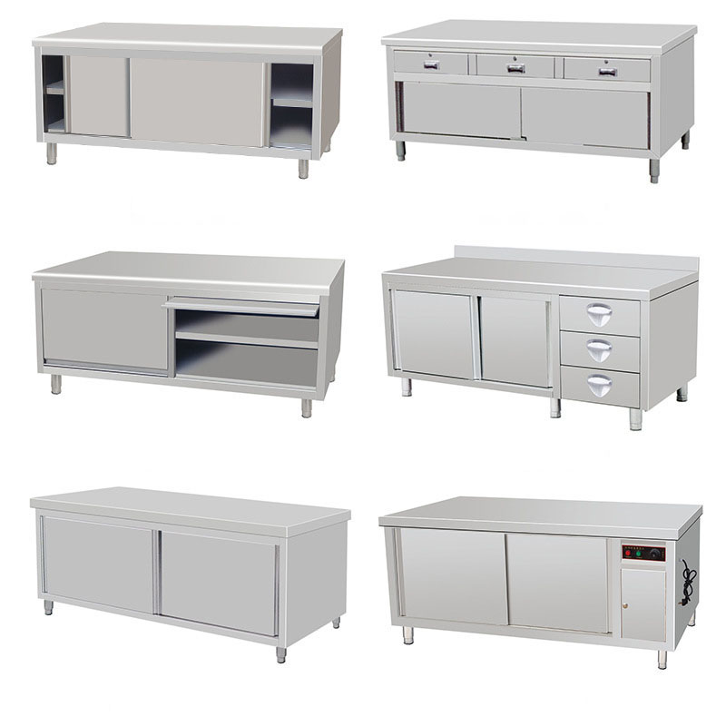 Stainless Steel Sliding Door Workbench Hotel Kitchen Workbench