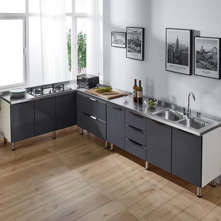 Kitchen Cabinet with Stainless Steel Countertop Customize Kitchen