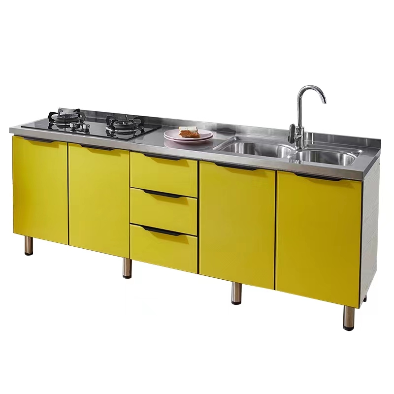 Low Cost Kitchen Cabinet with Stainless Steel Countertop Customize Kitchen